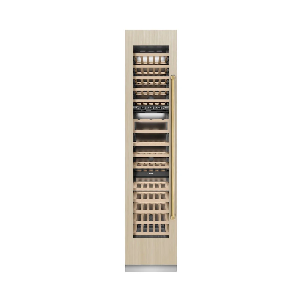 ZLINE Autograph Edition 18 in. 9.0 cu. ft. Triple Zone 68 Bottle Panel Ready Left Hinge Column Wine Cooler with Polished Gold Accents (RBCWVLZ-18-G) - Image 7