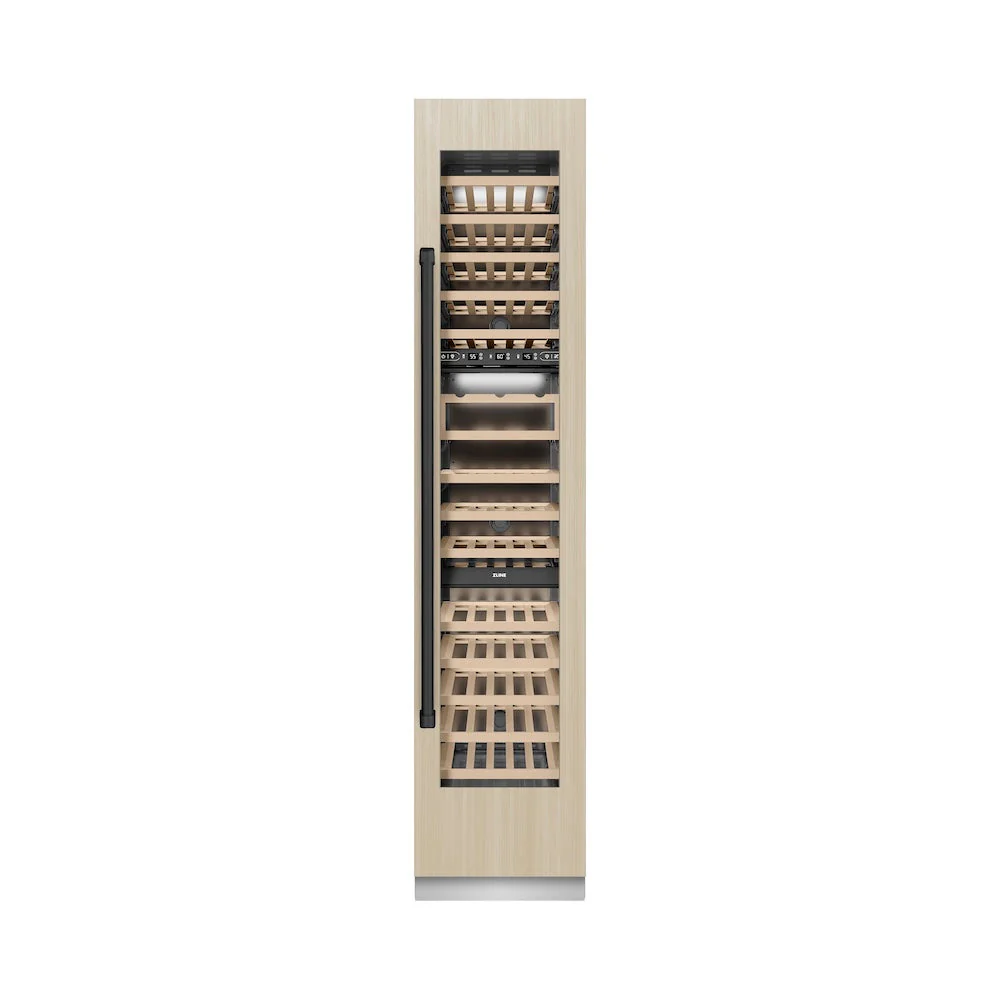 ZLINE Autograph Edition 18 in. 9.0 cu. ft. Triple Zone 68 Bottle Panel Ready Right Hinge Column Wine Cooler with Matte Black Accents (RBCWVRZ-18-MB) - Image 7