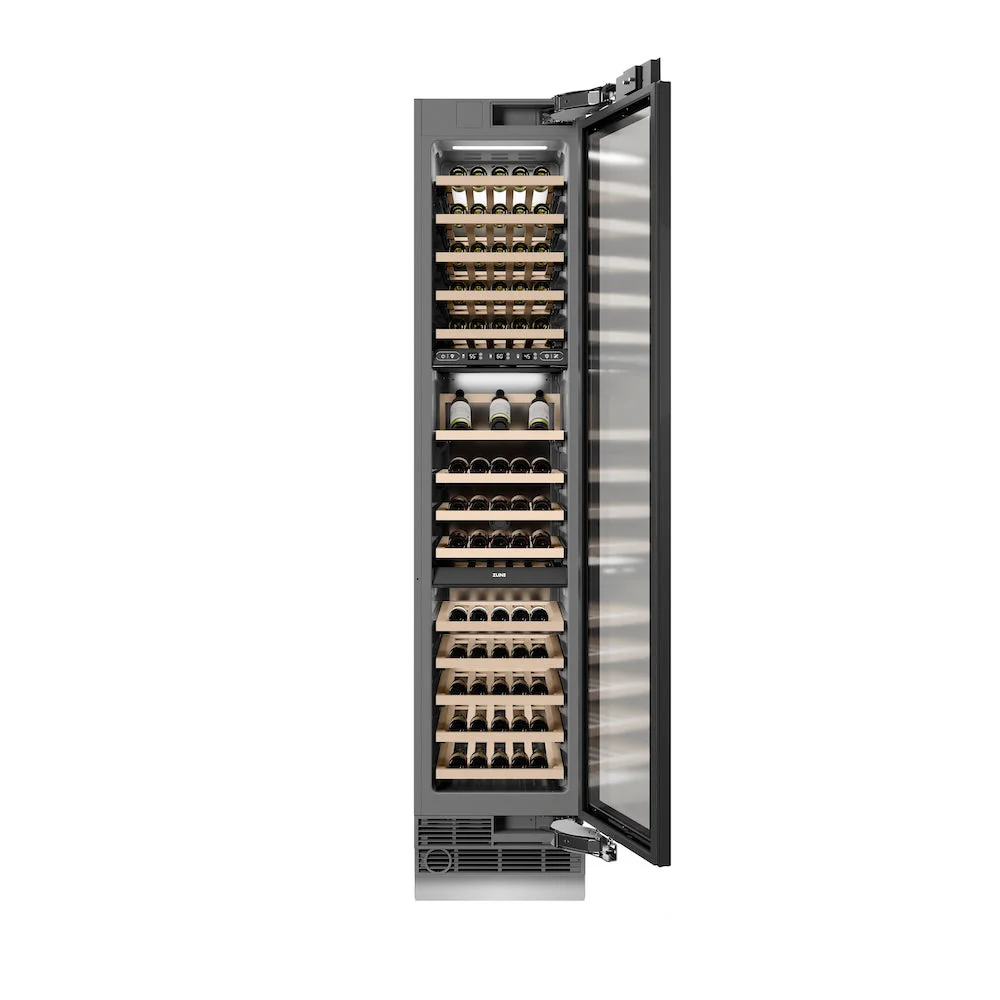 ZLINE Autograph Edition 18 in. 9.0 cu. ft. Triple Zone 68 Bottle Panel Ready Right Hinge Column Wine Cooler with Polished Gold Accents (RBCWVRZ-18-G) - Image 4
