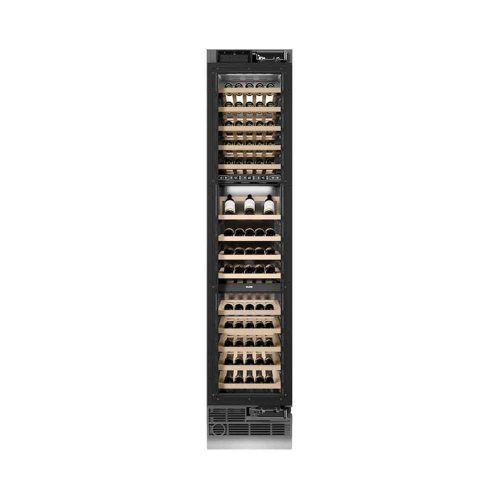 ZLINE Autograph Edition 18 in. 9.0 cu. ft. Triple Zone 68 Bottle Panel Ready Right Hinge Column Wine Cooler with Polished Gold Accents (RBCWVRZ-18-G) - Image 6