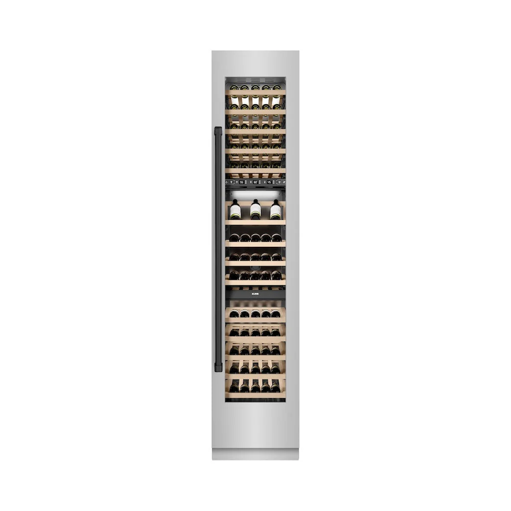 ZLINE Autograph Edition 18 in. 9.0 cu. ft. Triple Zone 68 Bottle Right Hinge Column Wine Cooler in Stainless Steel with Matte Black Accents (RCWVRZ-304-18-MB) - Image 2