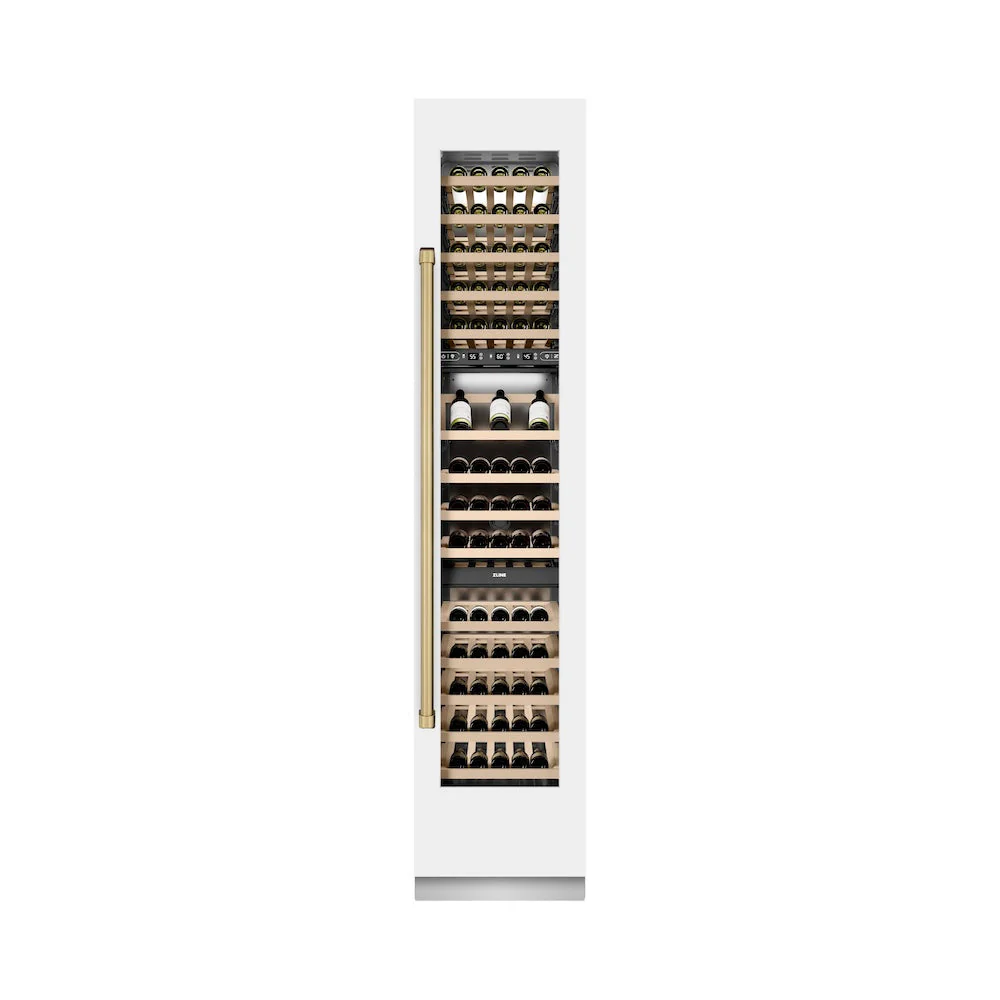 ZLINE Autograph Edition 18 in. 9.0 cu. ft. Triple Zone 68 Bottle Right Hinge Column Wine Cooler in White Matte with Champagne Bronze Accents (RCWVRZ-WM-18-CB) - Image 2