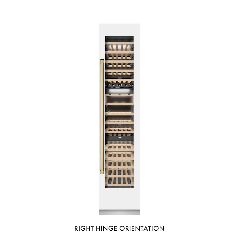 ZLINE Autograph Edition 18 in. 9.0 cu. ft. Triple Zone 68 Bottle Right Hinge Column Wine Cooler in White Matte with Champagne Bronze Accents (RCWVRZ-WM-18-CB) - Image 5