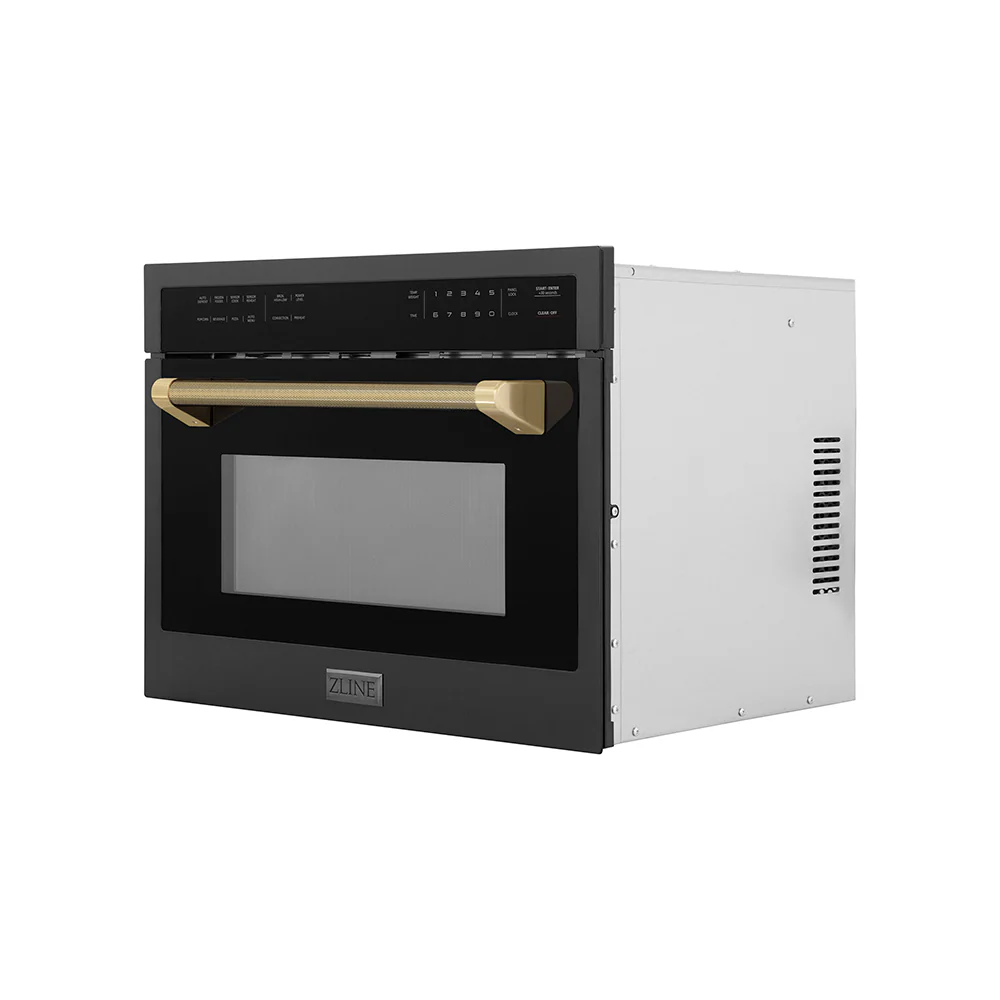 ZLINE Autograph Edition 24 in. 1.6 cu ft. Built-in Convection Microwave Oven in Black Stainless Steel and Champagne Bronze Helix Handle (MWOZ-24-BS-KCB) - Image 3