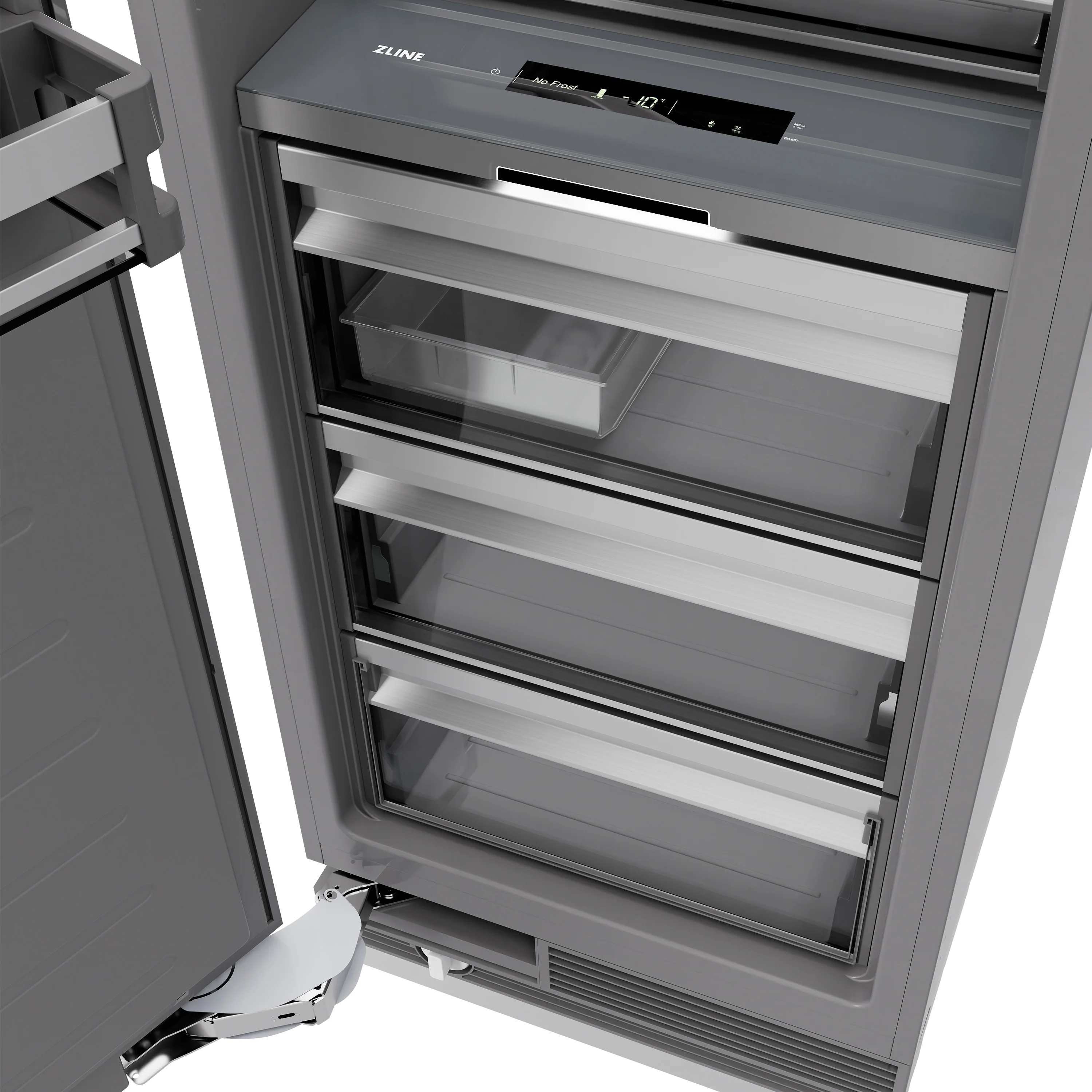 ZLINE Autograph Edition 24 in. 12.4 cu. ft. Column Freezer in Satin Stainless Steel with Graphite Gray Interior and Champagne Bronze Accents (RCFVZ-SN-24-CB) - Image 8