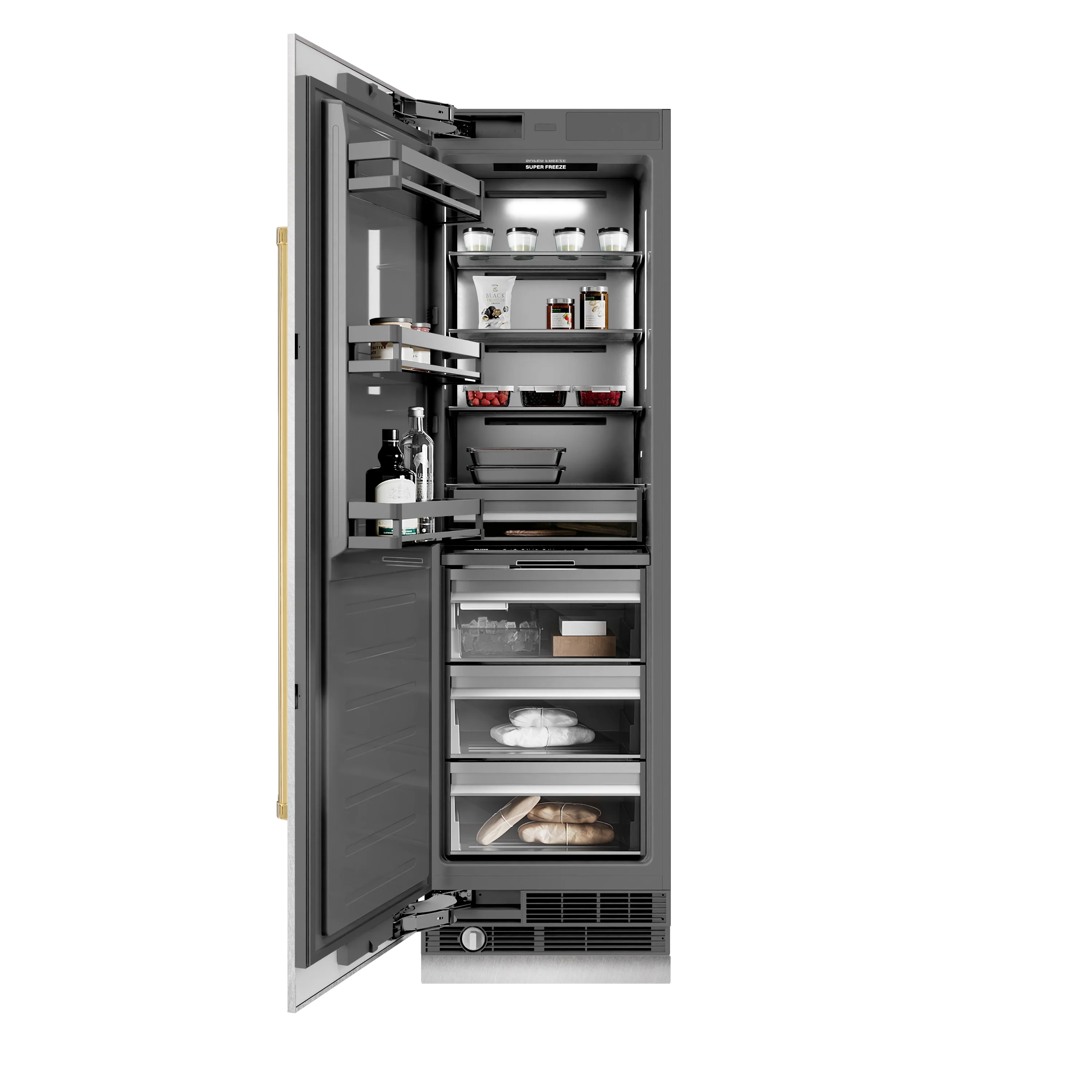 ZLINE Autograph Edition 24 in. 12.4 cu. ft. Column Freezer in Satin Stainless Steel with Graphite Gray Interior and Polished Gold Accents (RCFVZ-SN-24-G) - Image 4