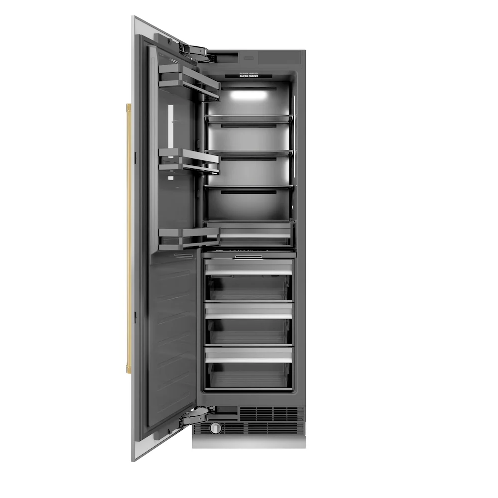 ZLINE Autograph Edition 24 in. 12.4 cu. ft. Column Freezer in Stainless Steel with Graphite Gray Interior and Polished Gold Accents (RCFVZ-304-24-G) - Image 3