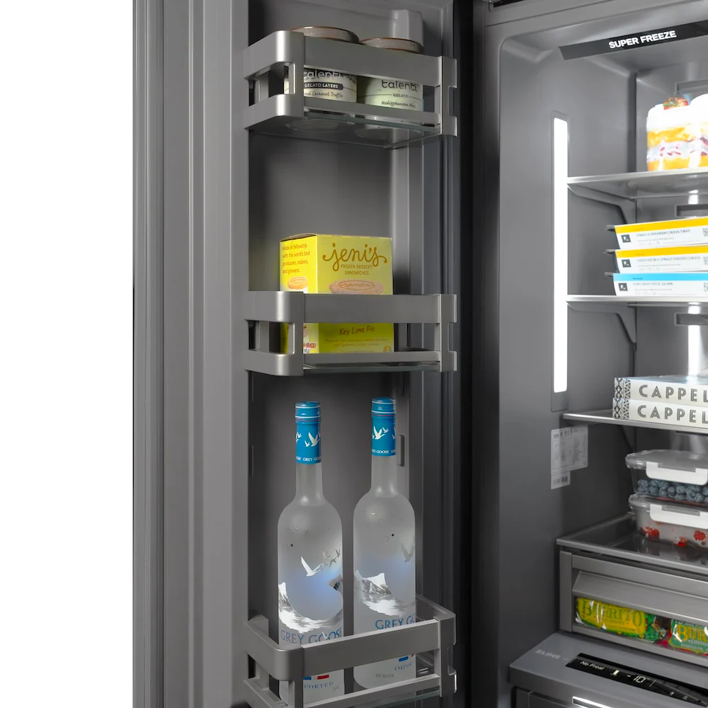 ZLINE Autograph Edition 24 in. 12.4 cu. ft. Column Freezer in Stainless Steel with Graphite Gray Interior and Polished Gold Accents (RCFVZ-304-24-G) - Image 4