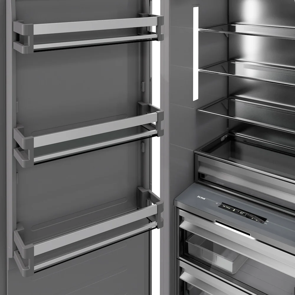 ZLINE Autograph Edition 24 in. 12.4 cu. ft. Column Freezer in Stainless Steel with Graphite Gray Interior and Polished Gold Accents (RCFVZ-304-24-G) - Image 5