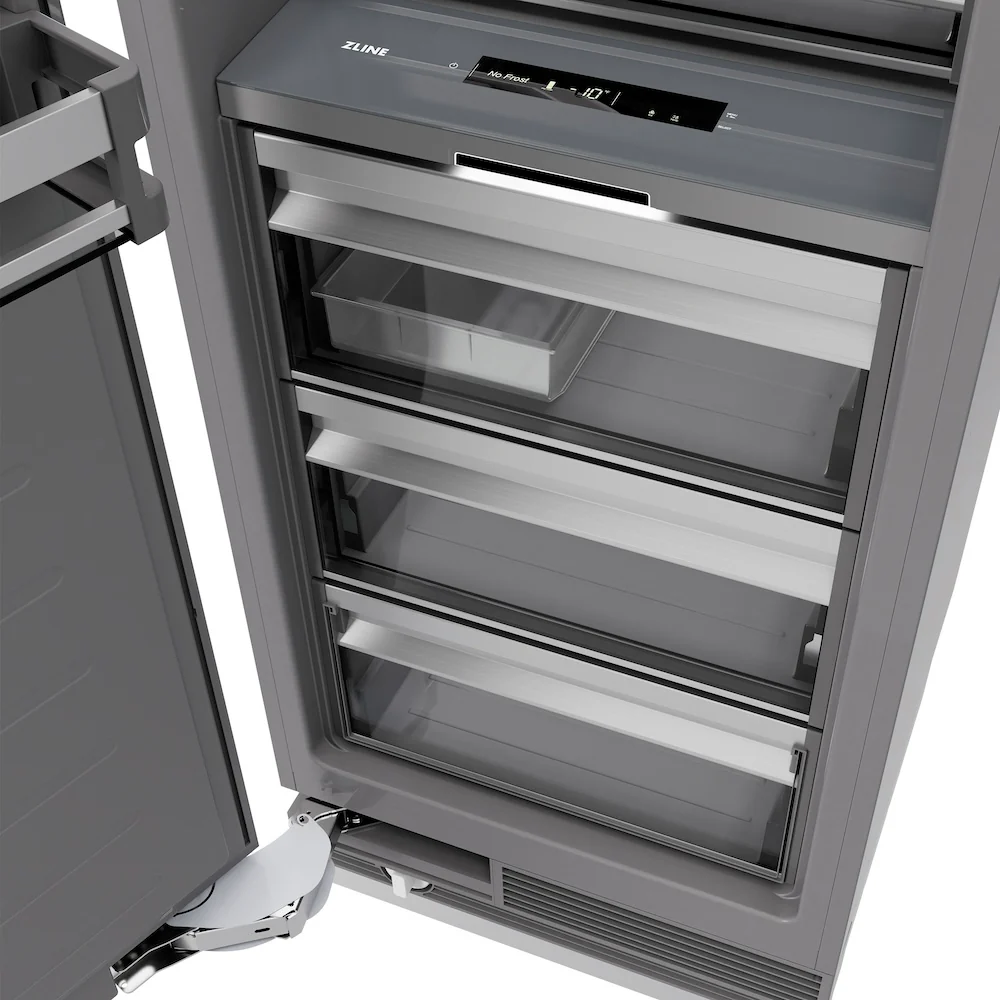 ZLINE Autograph Edition 24 in. 12.4 cu. ft. Column Freezer in Stainless Steel with Graphite Gray Interior and Polished Gold Accents (RCFVZ-304-24-G) - Image 7