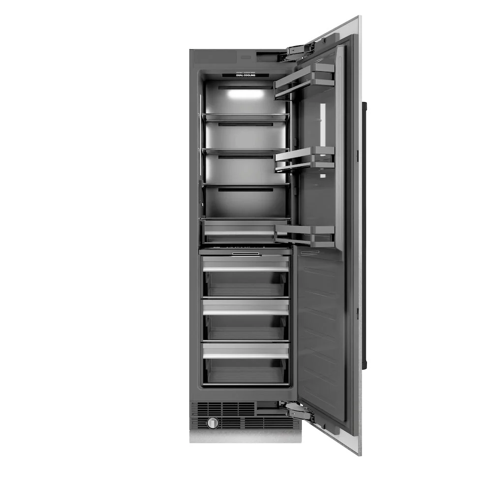 ZLINE Autograph Edition 24 in. 12.5 cu. ft. Column Refrigerator in Satin Stainless Steel with Graphite Gray Interior and Matte Black Accents (RCRVZ-SN-24-MB)