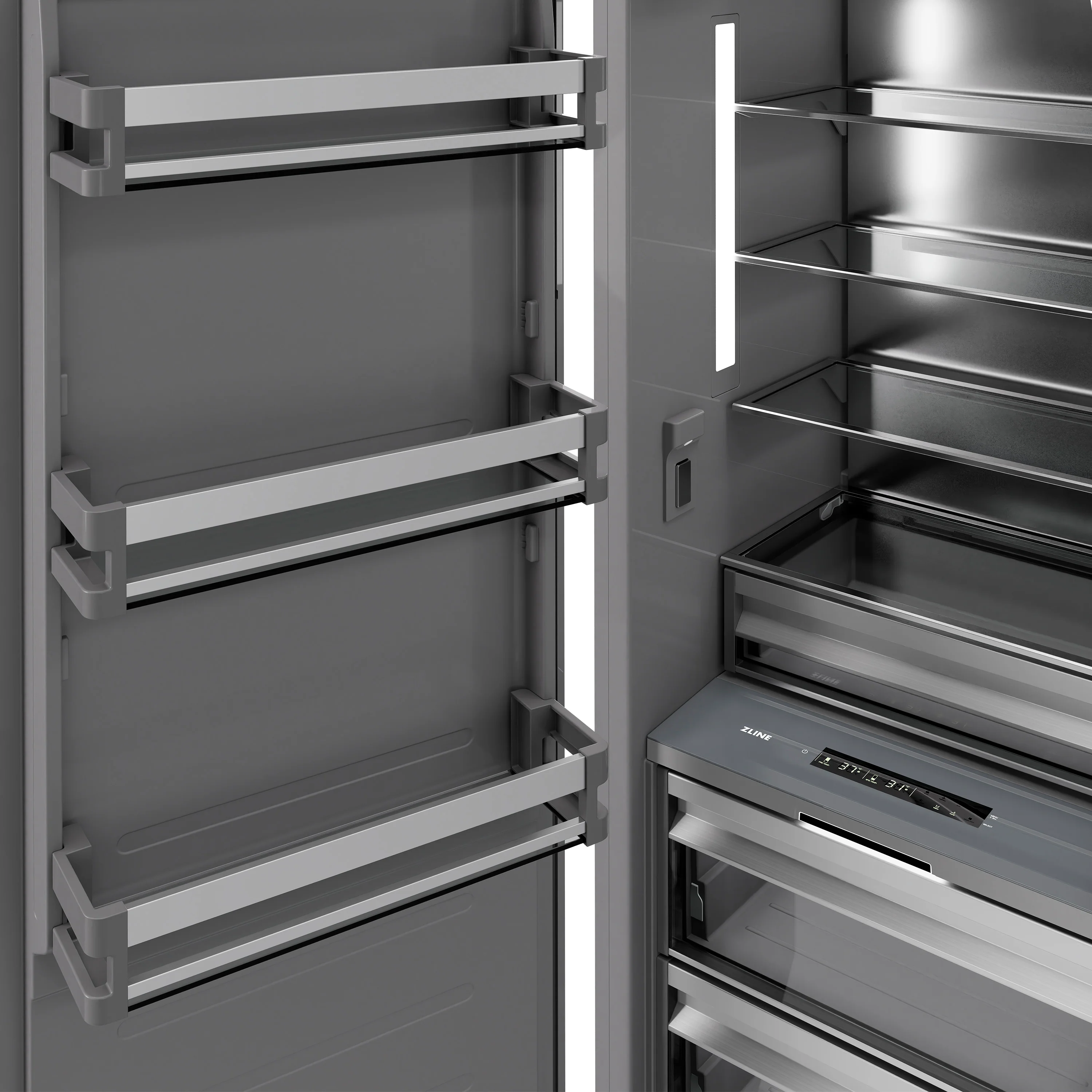 ZLINE Autograph Edition 24 in. 12.5 cu. ft. Column Refrigerator in Satin Stainless Steel with Graphite Gray Interior and Polished Gold Accents (RCRVZ-SN-24-G) - Image 6