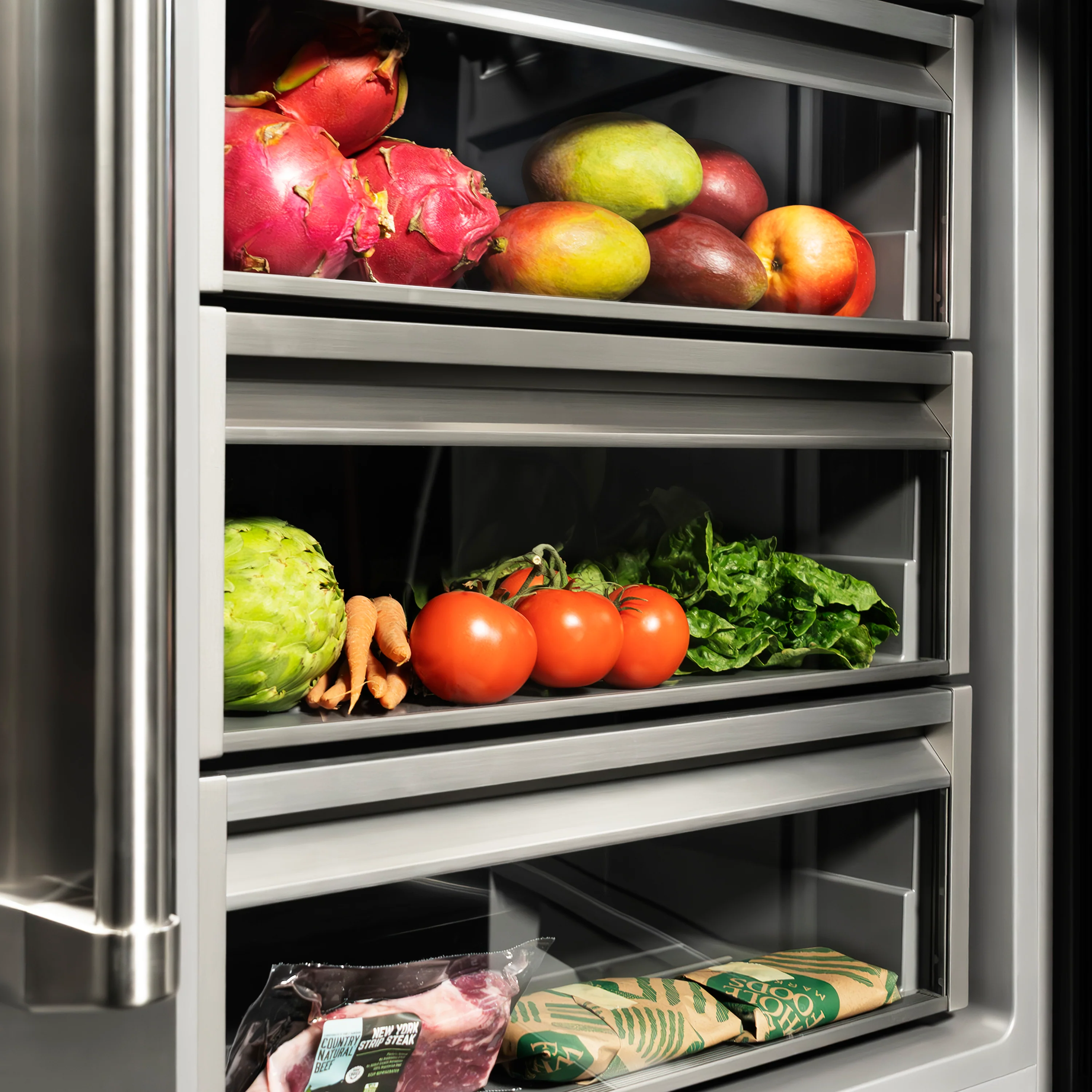 ZLINE Autograph Edition 24 in. 12.5 cu. ft. Column Refrigerator in Satin Stainless Steel with Graphite Gray Interior and Polished Gold Accents (RCRVZ-SN-24-G) - Image 7