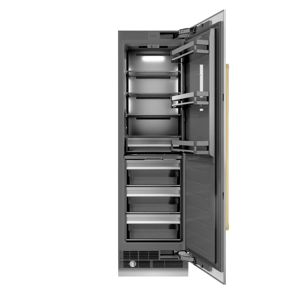 ZLINE Autograph Edition 24 in. 12.5 cu. ft. Column Refrigerator in Stainless Steel with Graphite Gray Interior and Polished Gold Accents (RCRVZ-30424-G)