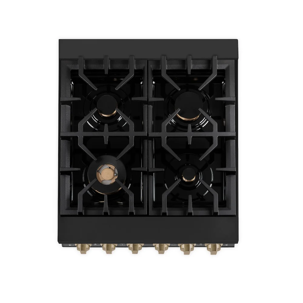 ZLINE Autograph Edition 24 in. 2.8 cu. ft. Legacy Dual Fuel Range with 4 Burner Gas Cooktop and Electric Convection Oven in Black Stainless Steel and Champagne Bronze Accents, Open Box-Great Condition - Image 2
