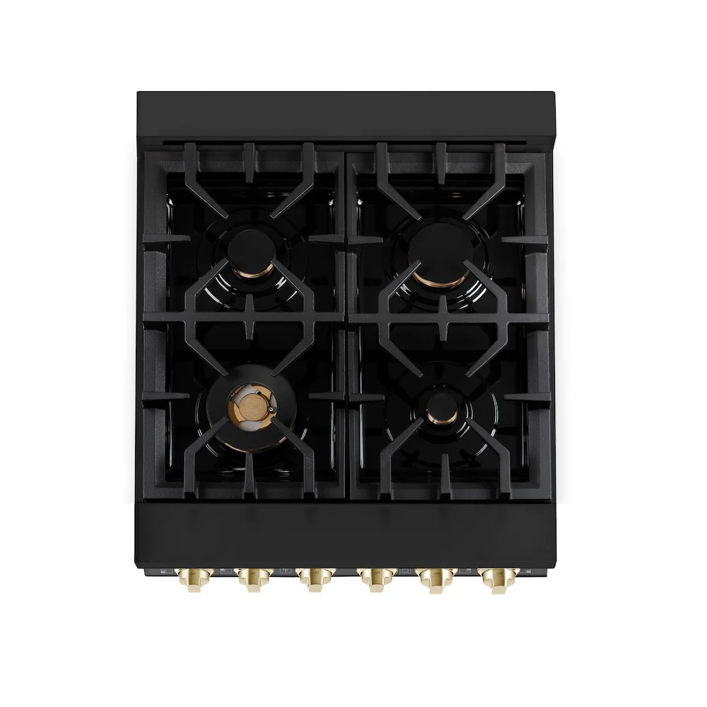 ZLINE Autograph Edition 24 in. 2.8 cu. ft. Legacy Dual Fuel Range with 4 Burner Gas Cooktop and Electric Convection Oven in Black Stainless Steel and Polished Gold Accents, Open Box-Great Condition - Image 2