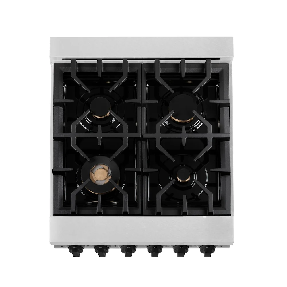 ZLINE Autograph Edition 24 in. 2.8 cu. ft. Legacy Dual Fuel Range with 4 Burner Gas Cooktop and Electric Convection Oven in Satin Stainless Steel and Matte Black Accents, Open Box-Great Condition - Image 2