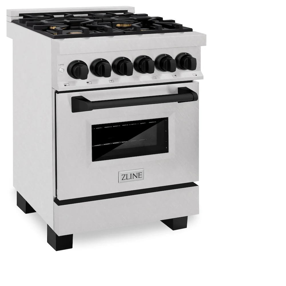 ZLINE Autograph Edition 24 in. 2.8 cu. ft. Legacy Dual Fuel Range with 4 Burner Gas Cooktop and Electric Convection Oven in Satin Stainless Steel and Matte Black Accents, Open Box-Great Condition - Image 7