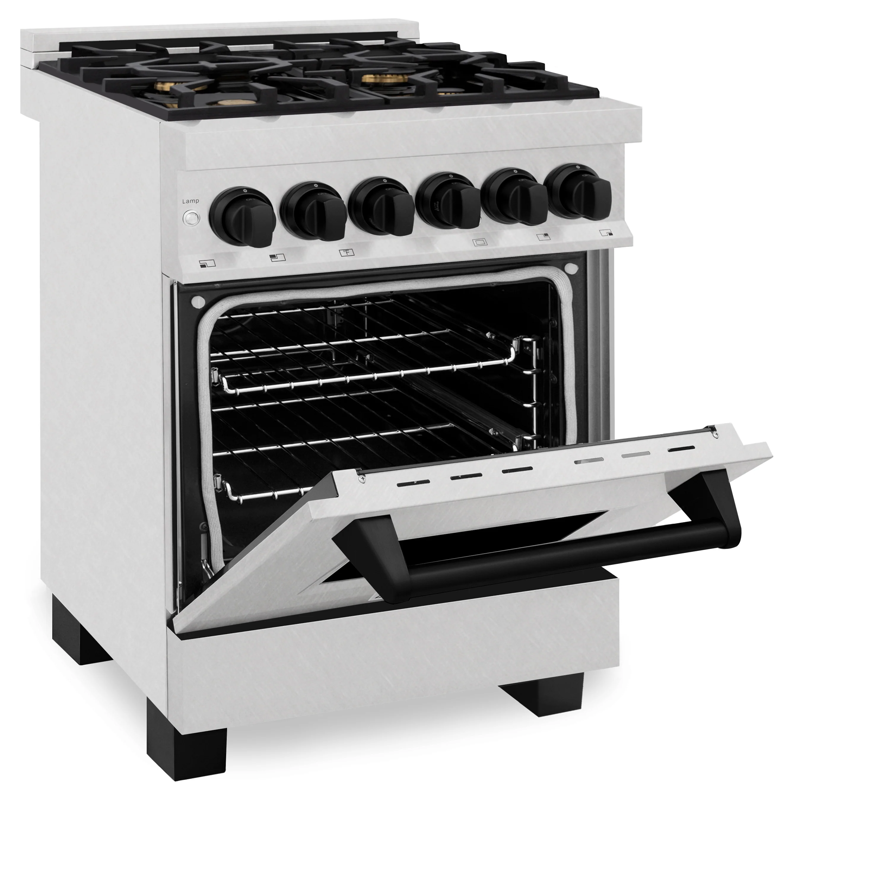 ZLINE Autograph Edition 24 in. 2.8 cu. ft. Legacy Dual Fuel Range with 4 Burner Gas Cooktop and Electric Convection Oven in Satin Stainless Steel and Matte Black Accents (RASZ-SN-24-MB) - Image 4