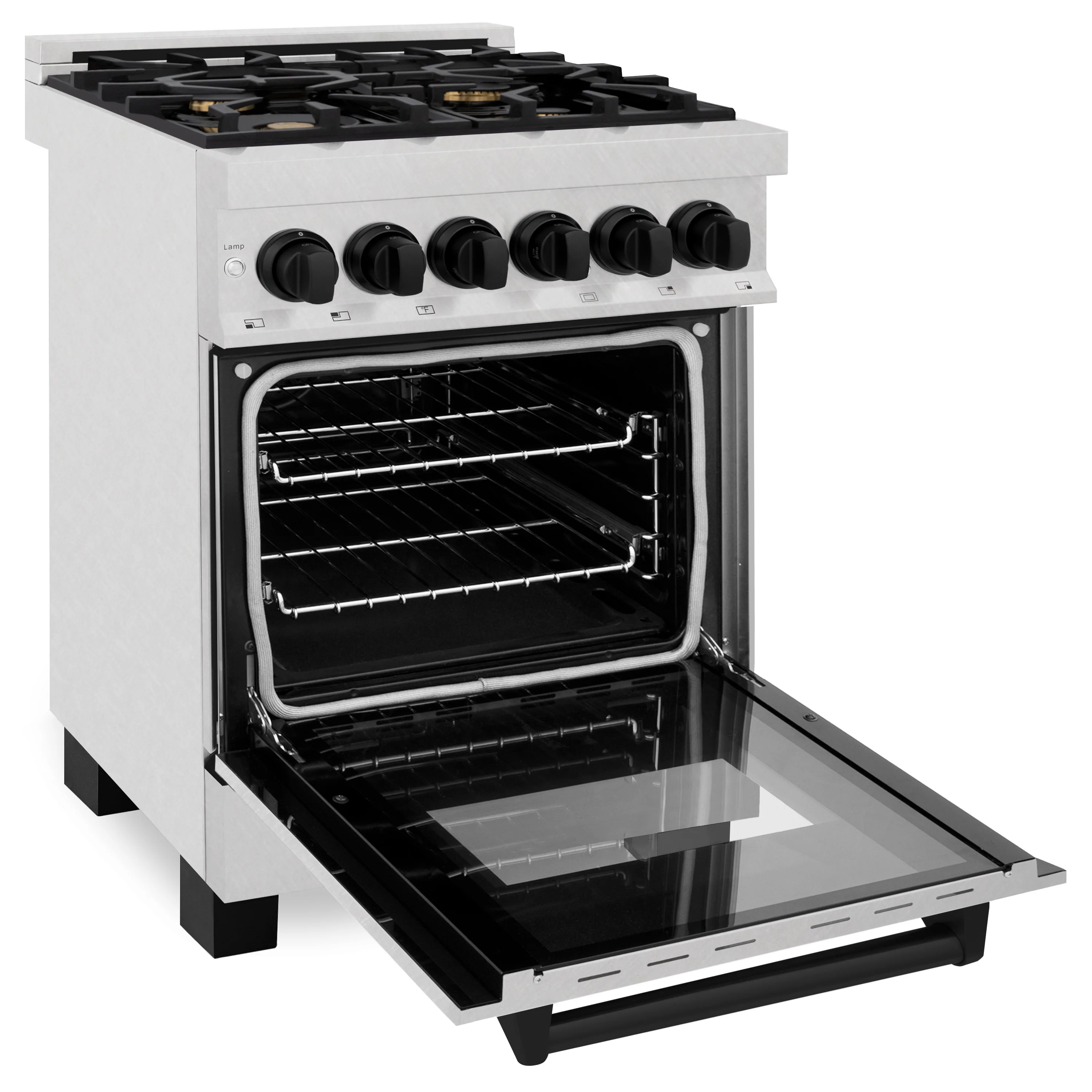 ZLINE Autograph Edition 24 in. 2.8 cu. ft. Legacy Dual Fuel Range with 4 Burner Gas Cooktop and Electric Convection Oven in Satin Stainless Steel and Matte Black Accents (RASZ-SN-24-MB) - Image 5