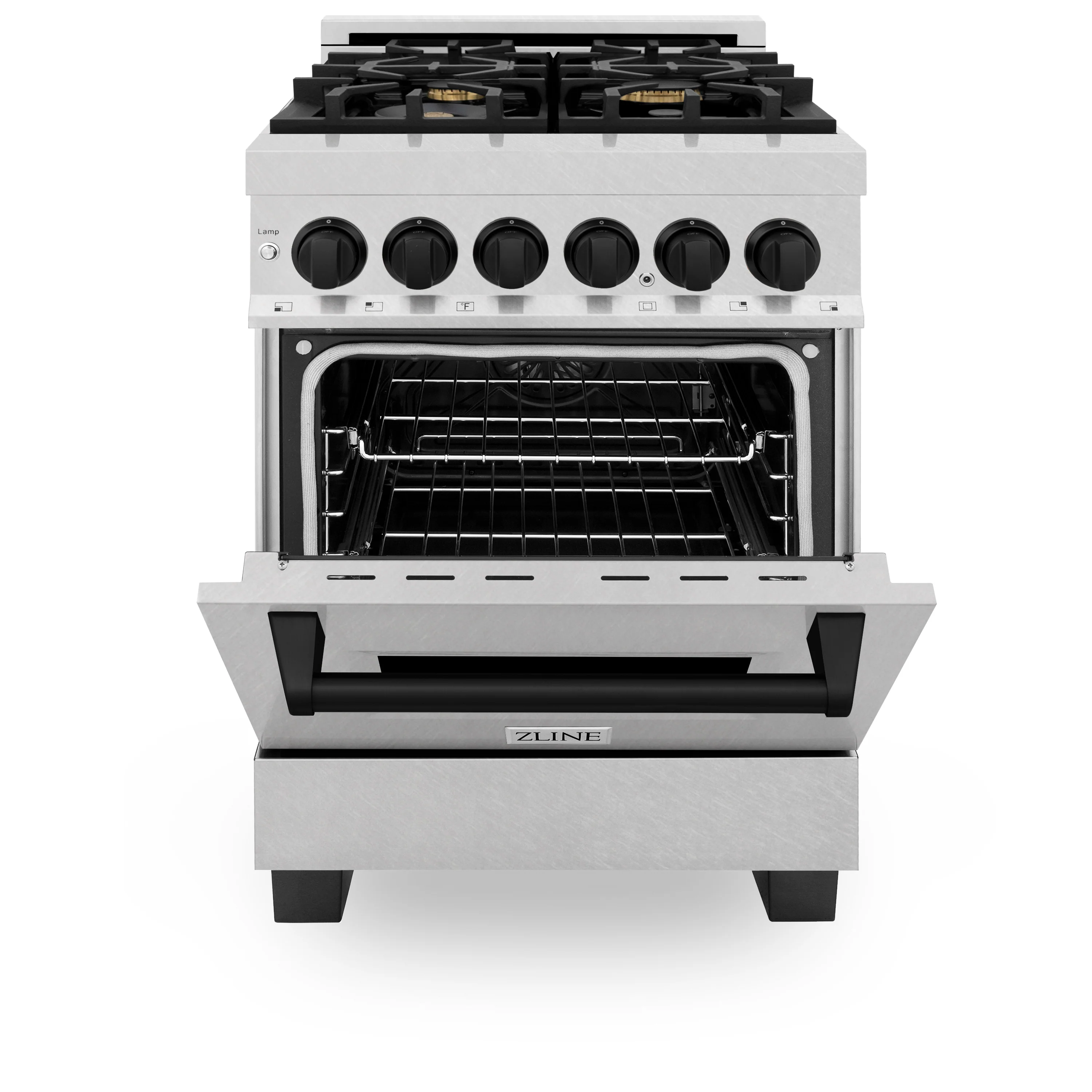 ZLINE Autograph Edition 24 in. 2.8 cu. ft. Legacy Dual Fuel Range with 4 Burner Gas Cooktop and Electric Convection Oven in Satin Stainless Steel and Matte Black Accents (RASZ-SN-24-MB) - Image 7