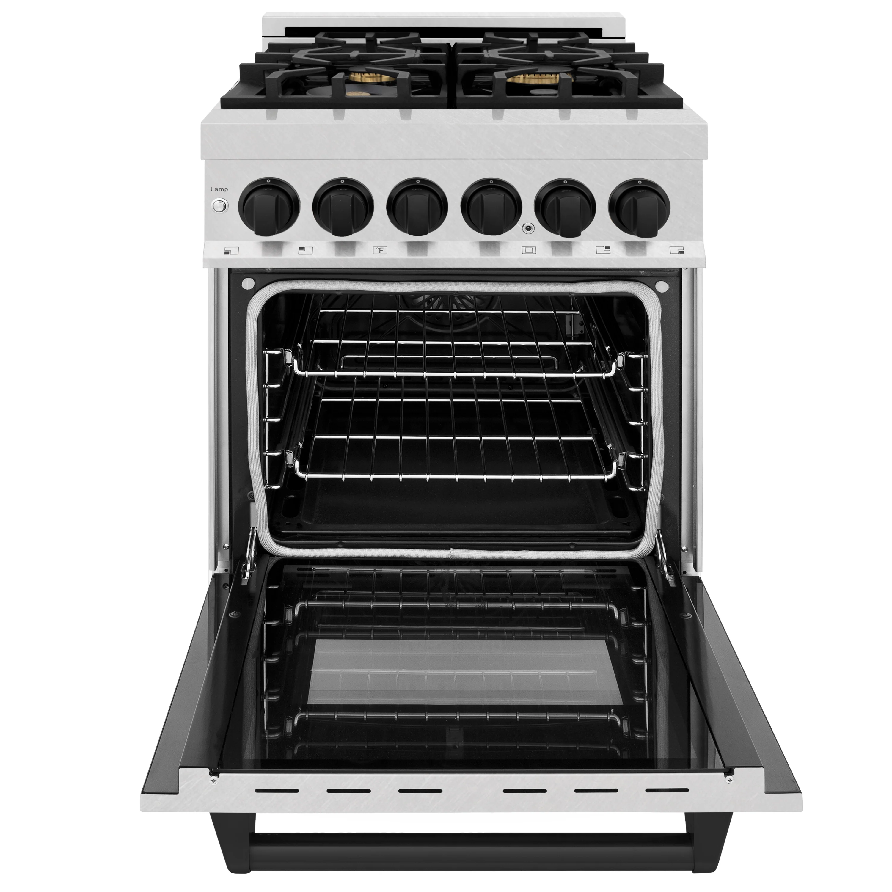 ZLINE Autograph Edition 24 in. 2.8 cu. ft. Legacy Dual Fuel Range with 4 Burner Gas Cooktop and Electric Convection Oven in Satin Stainless Steel and Matte Black Accents (RASZ-SN-24-MB) - Image 8