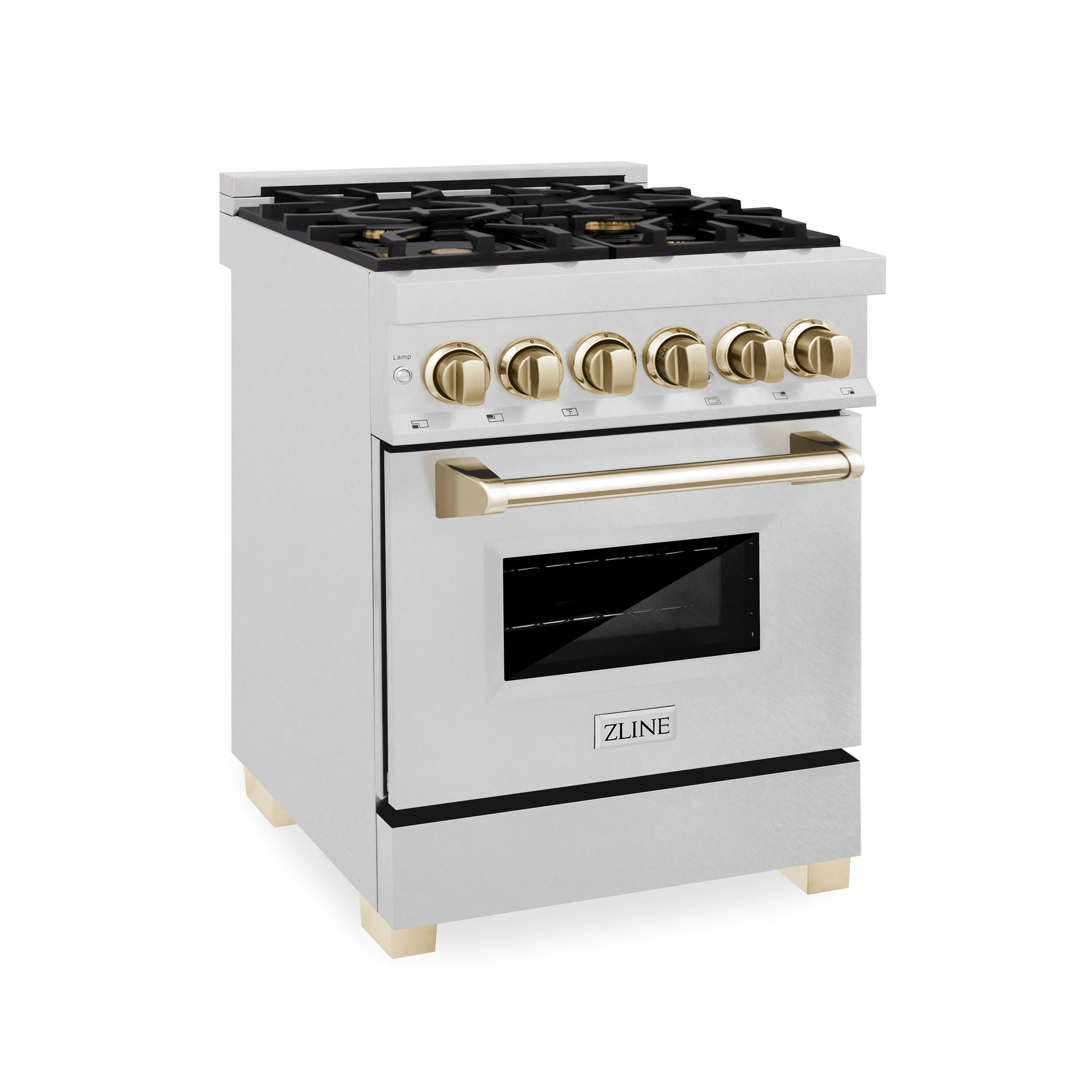 ZLINE Autograph Edition 24 in. 2.8 cu. ft. Legacy Dual Fuel Range with 4 Burner Gas Cooktop and Electric Convection Oven in Satin Stainless Steel and Polished Gold Accents (RASZ-SN-24-G) - Image 3