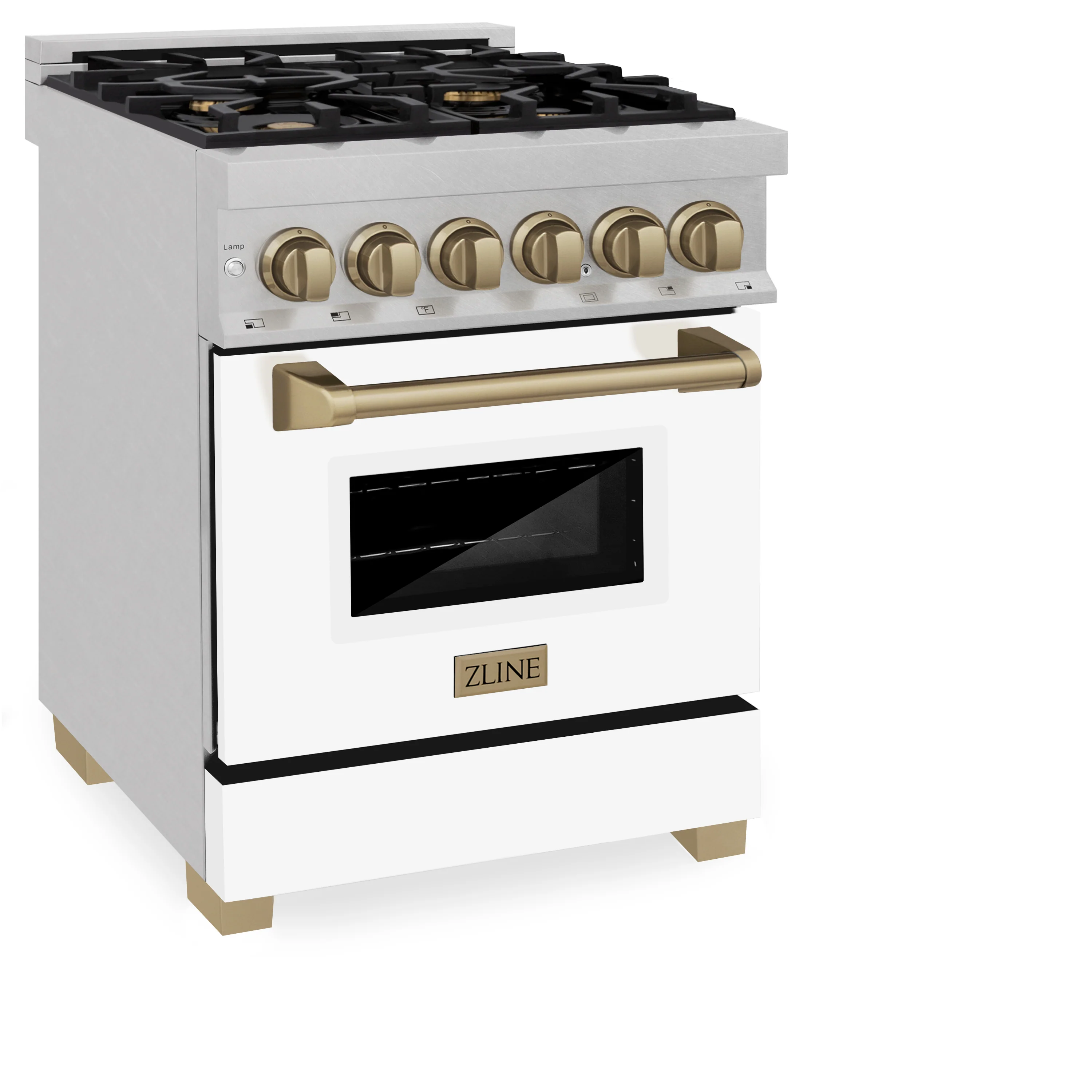 ZLINE Autograph Edition 24 in. 2.8 cu. ft. Legacy Dual Fuel Range with 4 Burner Gas Cooktop and Electric Convection Oven in Satin Stainless Steel with White Matte Door and Champagne Bronze Accents (RASZ-WM-24-CB) - Image 3