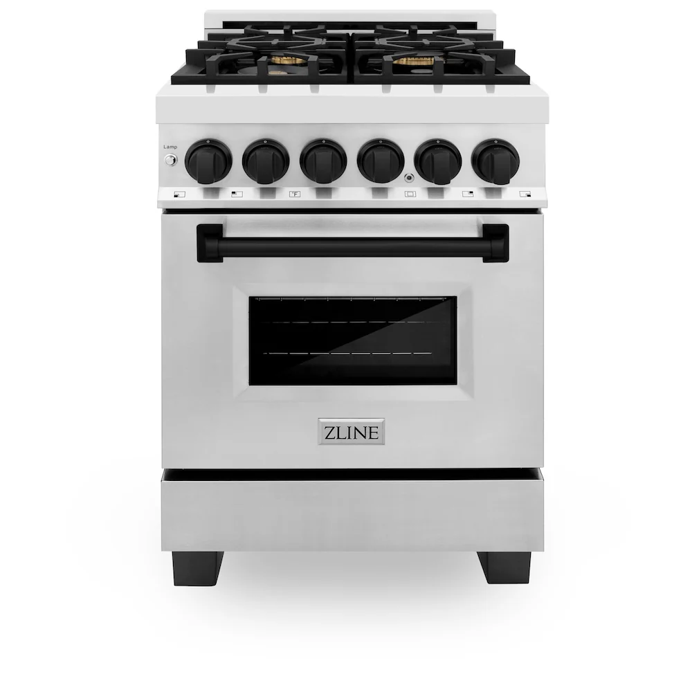 ZLINE Autograph Edition 24 in. 2.8 cu. ft. Legacy Dual Fuel Range with 4 Burner Gas Cooktop and Electric Convection Oven in Stainless Steel and Matte Black Accents, Open Box-Great Condition - Image 3