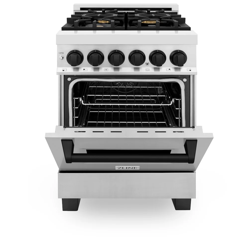 ZLINE Autograph Edition 24 in. 2.8 cu. ft. Legacy Dual Fuel Range with 4 Burner Gas Cooktop and Electric Convection Oven in Stainless Steel and Matte Black Accents, Open Box-Great Condition - Image 4