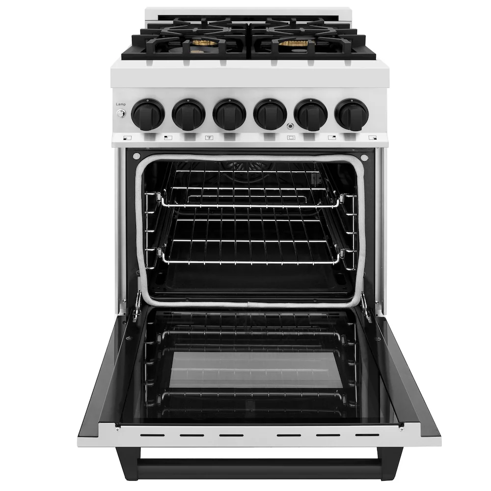 ZLINE Autograph Edition 24 in. 2.8 cu. ft. Legacy Dual Fuel Range with 4 Burner Gas Cooktop and Electric Convection Oven in Stainless Steel and Matte Black Accents, Open Box-Great Condition - Image 5