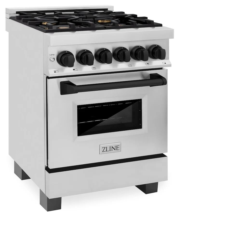 ZLINE Autograph Edition 24 in. 2.8 cu. ft. Legacy Dual Fuel Range with 4 Burner Gas Cooktop and Electric Convection Oven in Stainless Steel and Matte Black Accents, Open Box-Great Condition - Image 6