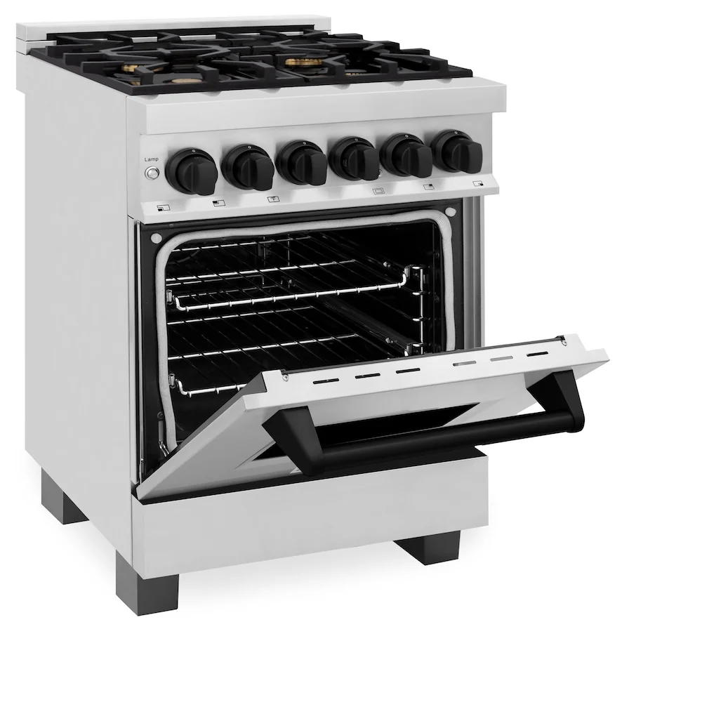 ZLINE Autograph Edition 24 in. 2.8 cu. ft. Legacy Dual Fuel Range with 4 Burner Gas Cooktop and Electric Convection Oven in Stainless Steel and Matte Black Accents, Open Box-Great Condition - Image 7