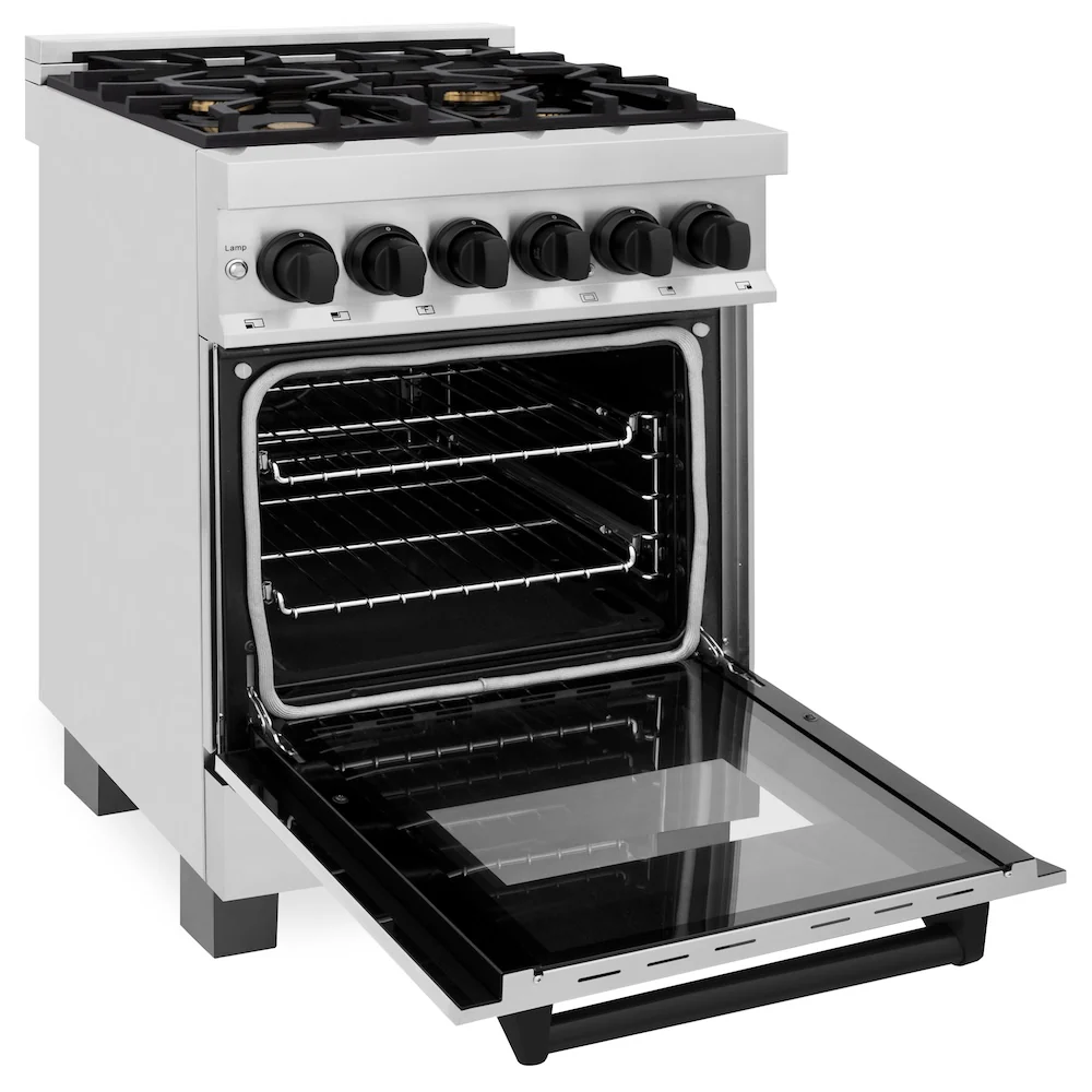 ZLINE Autograph Edition 24 in. 2.8 cu. ft. Legacy Dual Fuel Range with 4 Burner Gas Cooktop and Electric Convection Oven in Stainless Steel and Matte Black Accents, Open Box-Great Condition - Image 8
