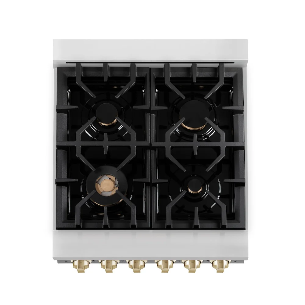 ZLINE Autograph Edition 24 in. 2.8 cu. ft. Legacy Dual Fuel Range with 4 Burner Gas Cooktop and Electric Convection Oven in Stainless Steel and Polished Gold Accents, Open Box-Great Condition - Image 2