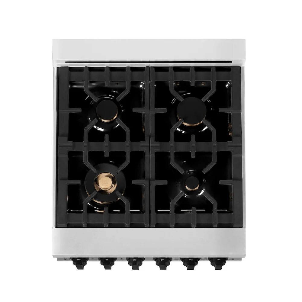 ZLINE Autograph Edition 24 in. 2.8 cu. ft. Legacy Dual Fuel Range with 4 Burner Gas Cooktop and Electric Convection Oven in Stainless Steel with White Matte Door and Matte Black Accents, Open Box-Great Condition - Image 2