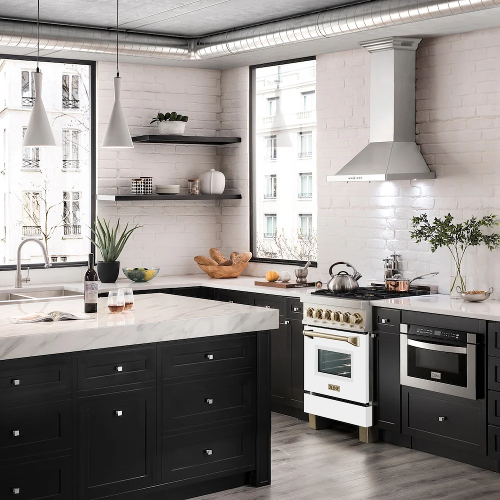 ZLINE Autograph Edition 24 in. 2.8 cu. ft. Legacy Dual Fuel Range with 4 Burner Gas Cooktop and Electric Convection Oven in Stainless Steel with White Matte Door and Polished Gold Accents, Open Box-Great Condition - Image 2