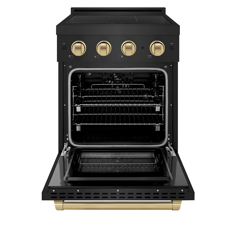 ZLINE Autograph Edition 24 in. 3.2 cu. ft. Paramount Induction Range with 3 Element Cooktop and Electric Convection Oven in Black Stainless Steel with Champagne Bronze Accents (SINRBZ-24-CB) - Image 3