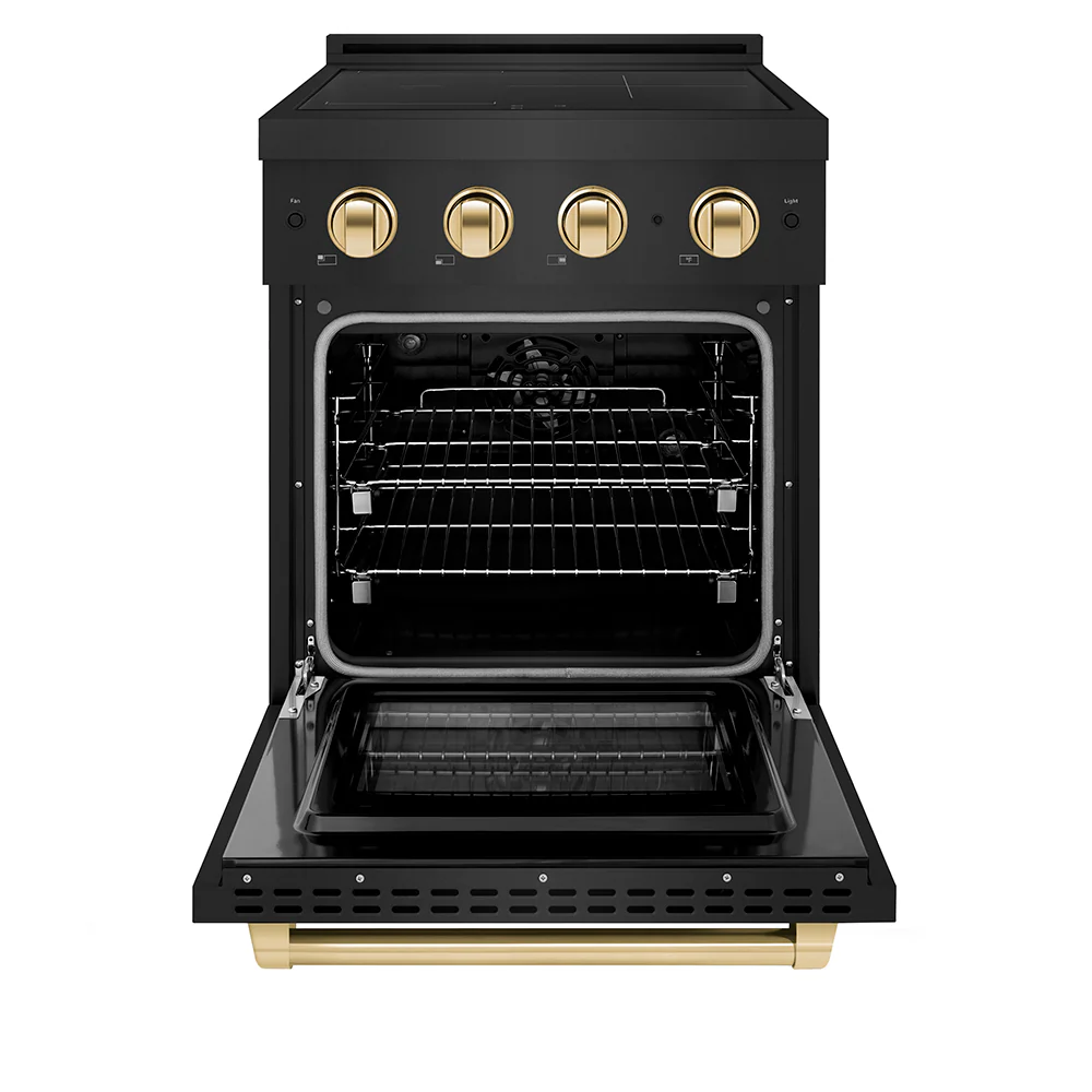 ZLINE Autograph Edition 24 in. 3.2 cu. ft. Paramount Induction Range with 3 Element Cooktop and Electric Convection Oven in Black Stainless Steel with Polished Gold Accents (SINRBZ-24-G) - Image 3