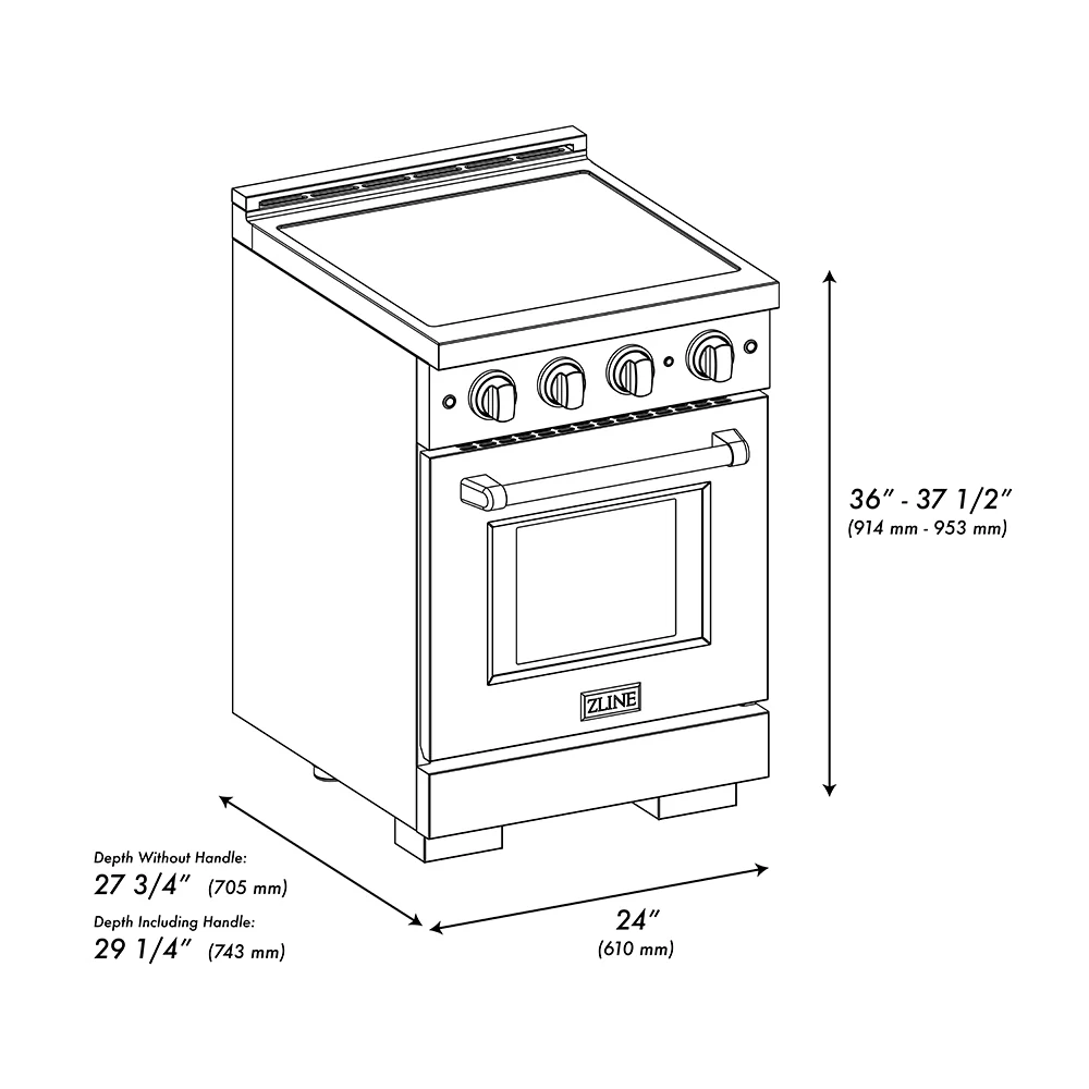 ZLINE Autograph Edition 24 in. 3.2 cu. ft. Paramount Induction Range with 3 Element Cooktop and Electric Convection Oven in Satin Stainless Steel with Champagne Bronze Accents (SINRSZ-24-CB) - Image 13