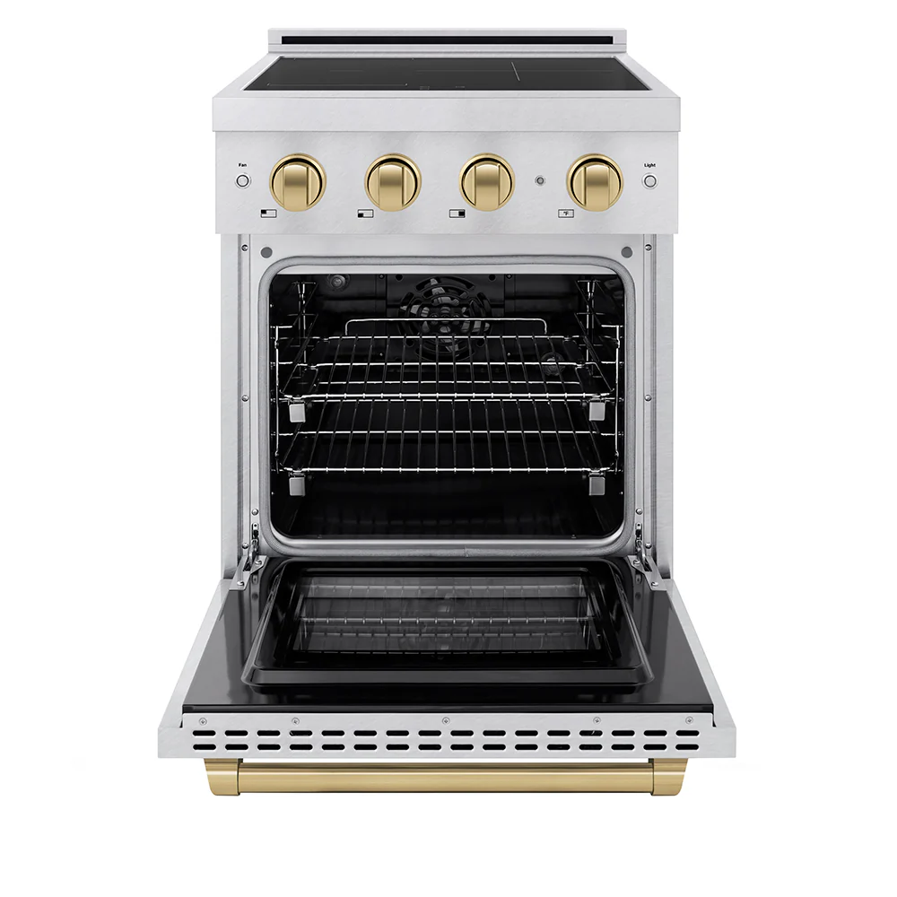 ZLINE Autograph Edition 24 in. 3.2 cu. ft. Paramount Induction Range with 3 Element Cooktop and Electric Convection Oven in Satin Stainless Steel with Champagne Bronze Accents (SINRSZ-24-CB) - Image 3
