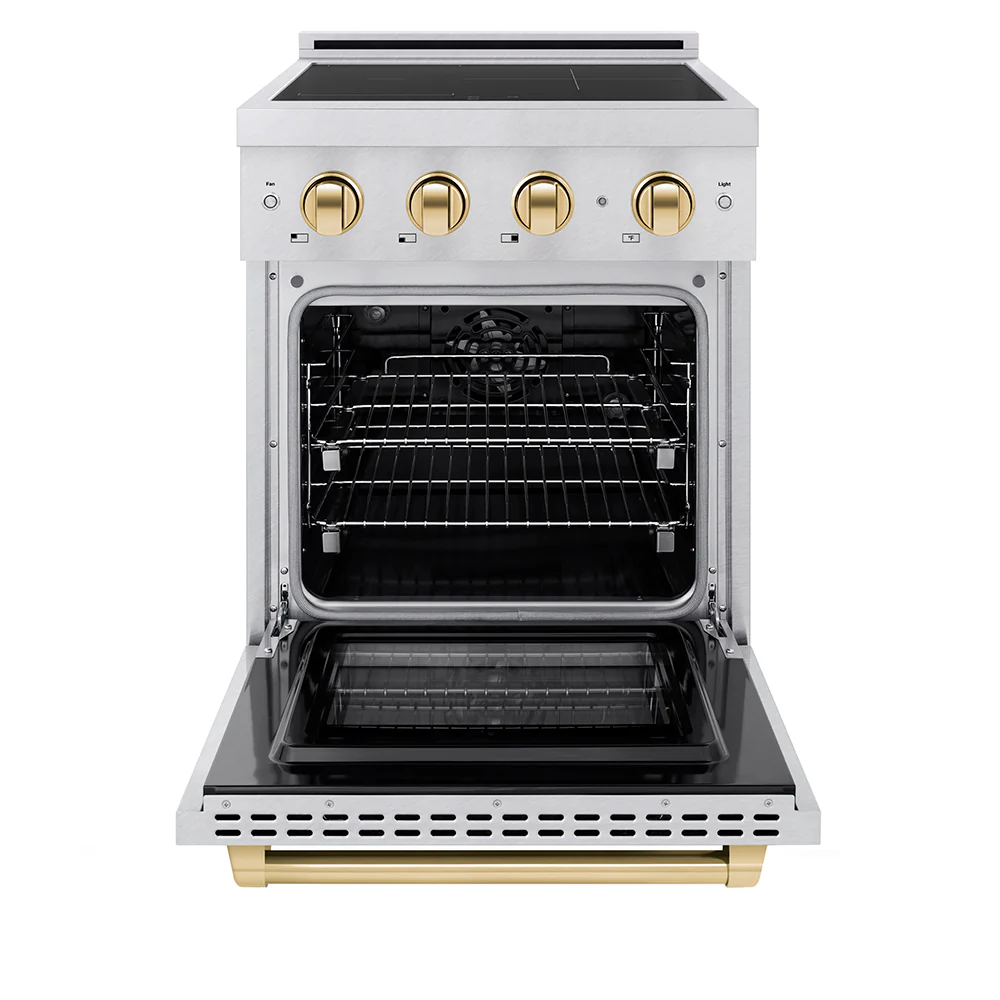 ZLINE Autograph Edition 24 in. 3.2 cu. ft. Paramount Induction Range with 3 Element Cooktop and Electric Convection Oven in Satin Stainless Steel with Polished Gold Accents (SINRSZ-24-G) - Image 3