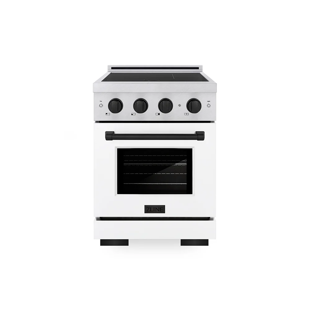 ZLINE Autograph Edition 24 in. 3.2 cu. ft. Paramount Induction Range with 3 Element Cooktop and Electric Convection Oven in Satin Stainless Steel with White Matte Door and Matte Black Accents (SINRSZ-WM-24-MB)