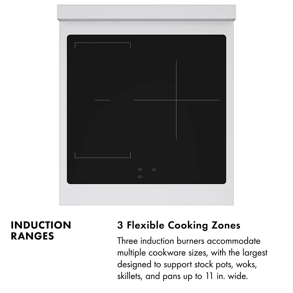 ZLINE Autograph Edition 24 in. 3.2 cu. ft. Paramount Induction Range with 3 Element Cooktop and Electric Convection Oven in Satin Stainless Steel with White Matte Door and Polished Gold Accents (SINRSZ-WM-24-G) - Image 9