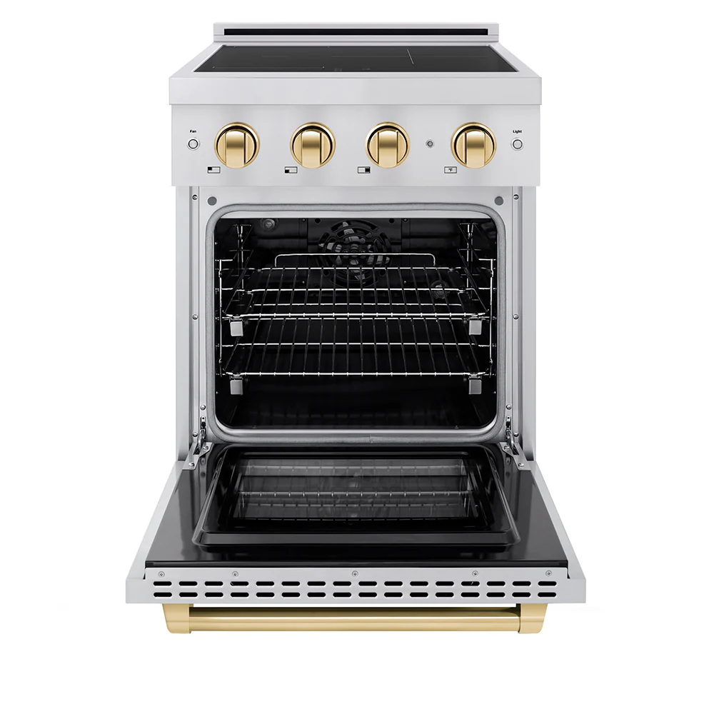 ZLINE Autograph Edition 24 in. 3.2 cu. ft. Paramount Induction Range with 3 Element Cooktop and Electric Convection Oven in Stainless Steel with Polished Gold Accents (SINRZ-24-G) - Image 3