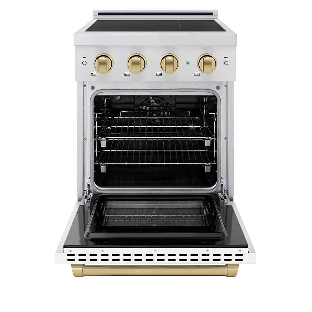 ZLINE Autograph Edition 24 in. 3.2 cu. ft. Paramount Induction Range with 3 Element Cooktop and Electric Convection Oven in Stainless Steel with White Matte Door and Champagne Bronze Accents (SINRZ-WM-24-CB) - Image 3