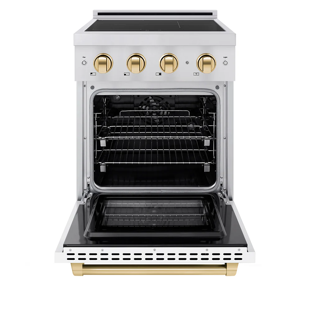 ZLINE Autograph Edition 24 in. 3.2 cu. ft. Paramount Induction Range with 3 Element Cooktop and Electric Convection Oven in Stainless Steel with White Matte Door and Polished Gold Accents (SINRZ-WM-24-G) - Image 3