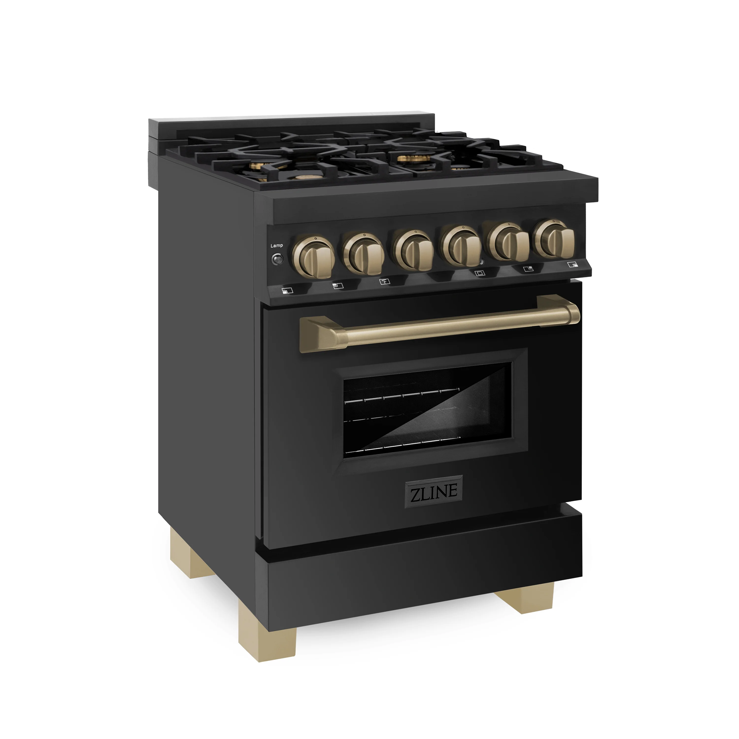 ZLINE Autograph Edition 24 in. 2.8 cu. ft. Legacy Dual Fuel Range with 4 Burner Gas Cooktop and Electric Convection Oven in Black Stainless Steel and Champagne Bronze Accents (RABZ-24-CB) - Image 6