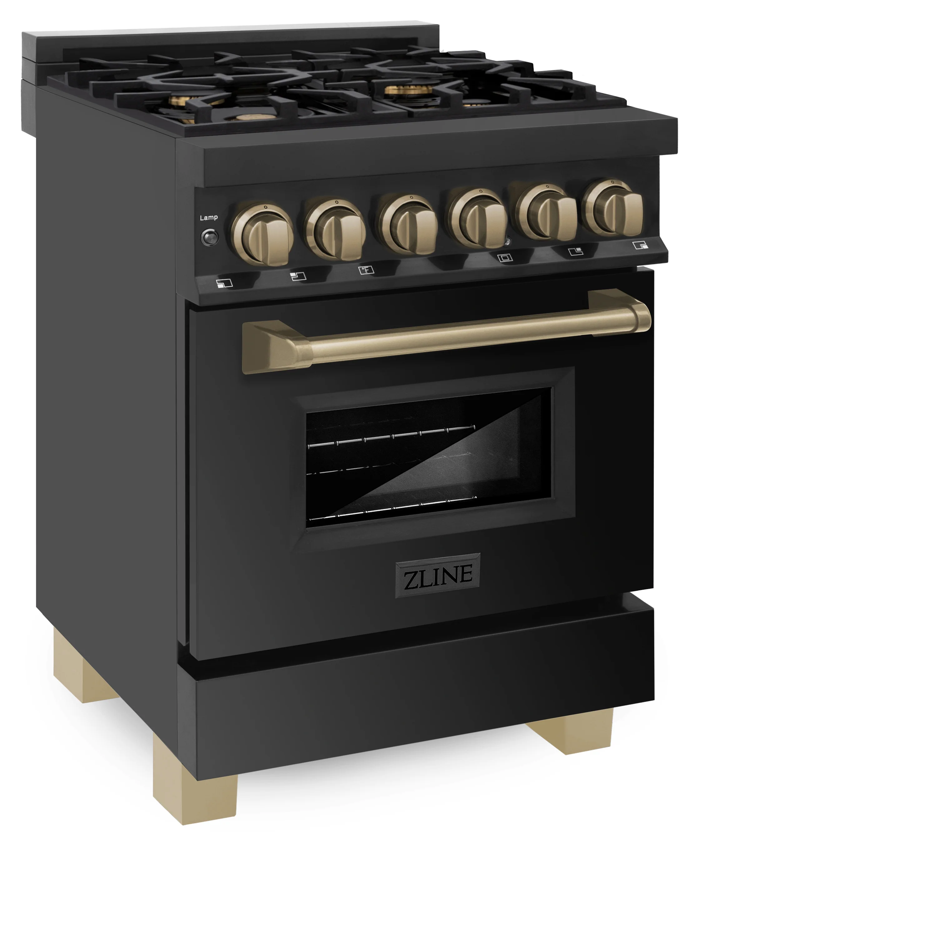 ZLINE Autograph Edition 24 in. 2.8 cu. ft. Legacy Dual Fuel Range with 4 Burner Gas Cooktop and Electric Convection Oven in Black Stainless Steel and Champagne Bronze Accents (RABZ-24-CB) - Image 7
