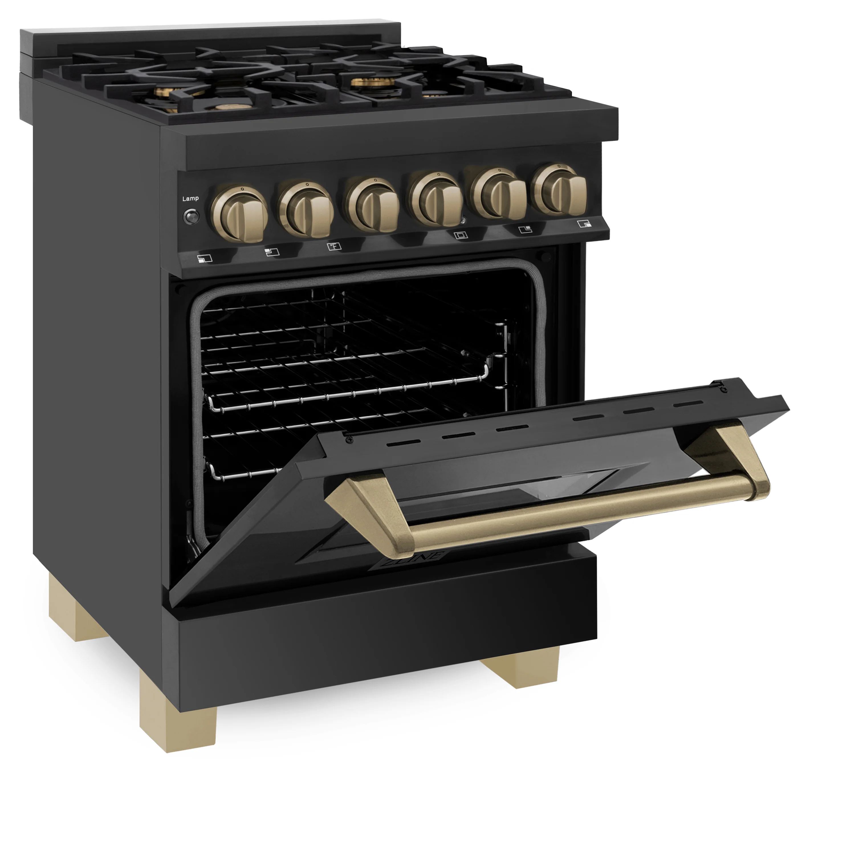 ZLINE Autograph Edition 24 in. 2.8 cu. ft. Legacy Dual Fuel Range with 4 Burner Gas Cooktop and Electric Convection Oven in Black Stainless Steel and Champagne Bronze Accents (RABZ-24-CB) - Image 8